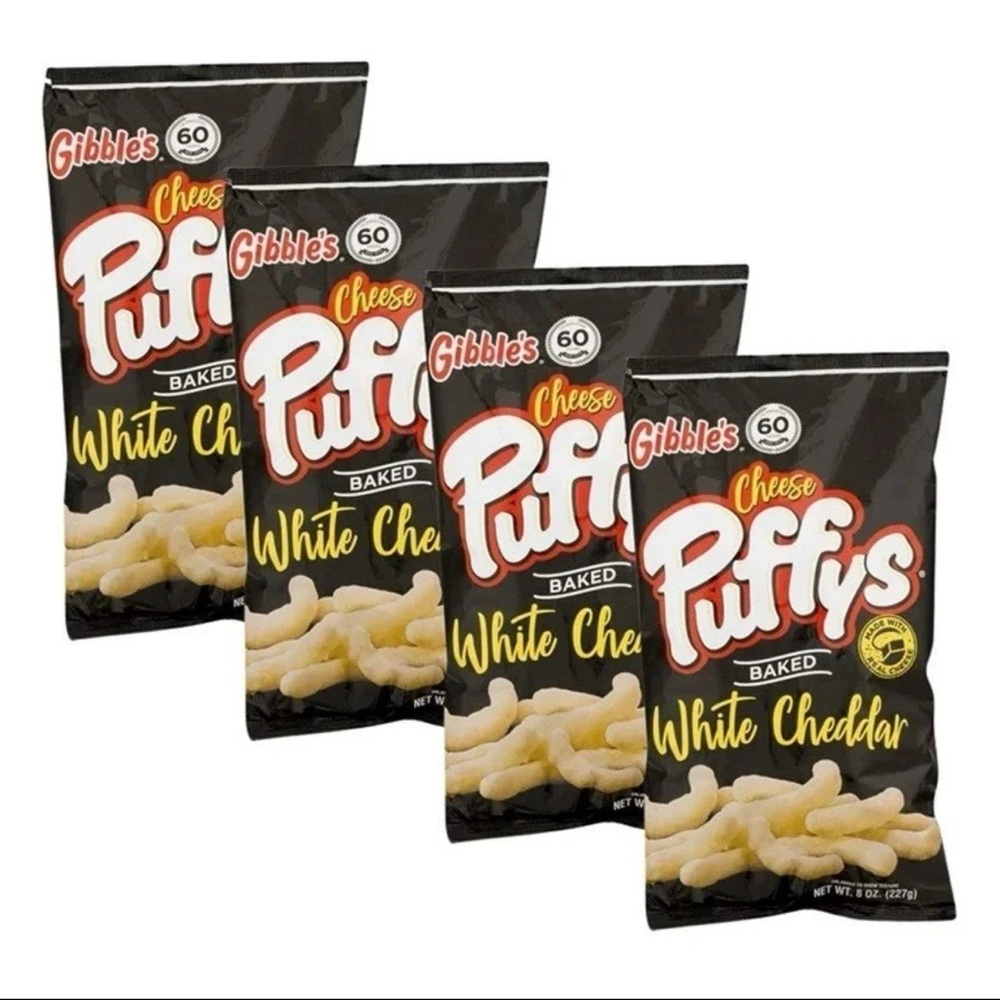 4 Bags Gibble’s PUFFYS WHITE CHEDDAR CHEESE 8 oz Each Bag